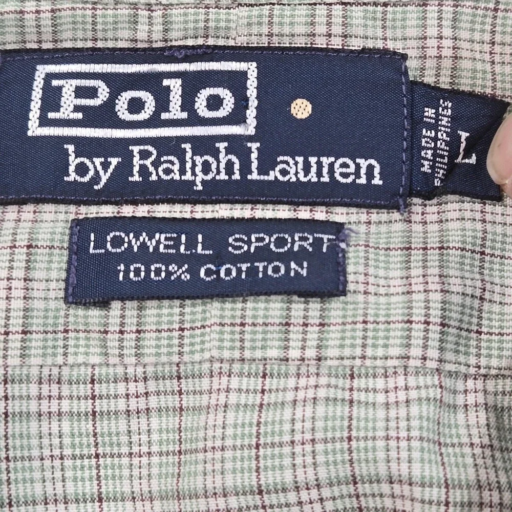 Polo Ralph Lauren Lowell Sport Shirt Mens Large Green Check‎ Cotton Long Sleeve